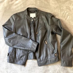 Faux leather dark blue bomber jacket. Like New.